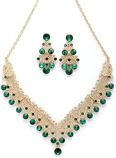 Gehney Women & Girls Crystal Rhinestone Necklace Earrings Set, V-Shape Design, Lightweight Kundan Jewelry for Weddings & Parties, Bridal jewellery set for wedding, jwell necklace set for women