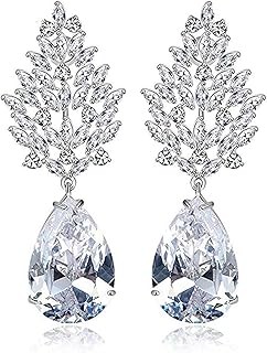 Peora 18k (750) Crystal Non-precious Metal Silver Plated and Cubic Zirconia Dangler Earrings for Women, White